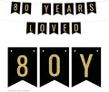 Andaz Press Faux Gold Glitter on Black Birthday Party Banner Decorations, 80 Years Loved, Approx 5-Feet, 1-Set, 80th Birthday Milestone Colored Hanging Pennant Decor