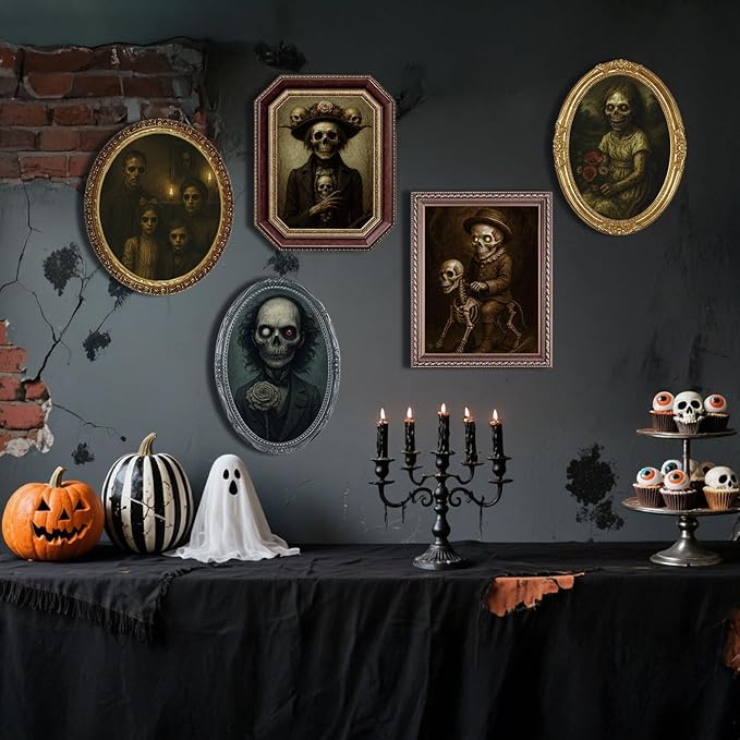 Halloween Decorations Indoor Scary Wall Decor, 6Pack 3D Changing Face Moving Picture Frames Portrait, Gothic Horror Poster Castle Haunted House Mansion Decor Decoration Party Supplies