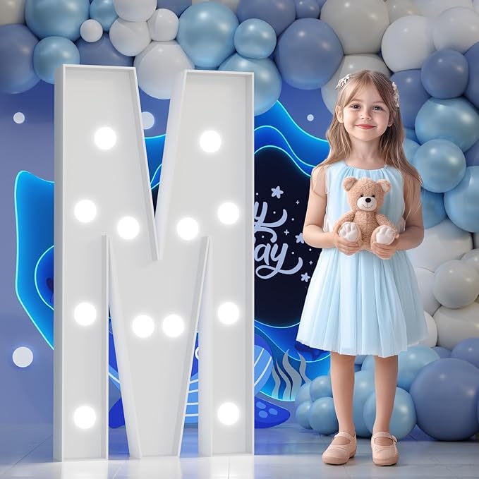 Big Marquee Light-up Letter Decorations: 4 Feet Tall Large Letters M Marry Me Proposal Gender Reveal Alphabet 4FT Sign Graduation Party Wedding Engagement Anniversary HOCO Decor Mosaic Balloon
