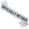 Officially Retired Elegance Sash - Retirement Sash for Both Women and Men with Pearl Safety Pin. Perfect for Retirement Parties, Events, and Thoughtful Novelty Gifts (Silver 2, Large)