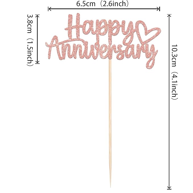 24 PCS Happy Anniversary Cupcake Toppers Glitter Wedding Anniversary Cupcake Picks Decorations for Wedding Anniversary Birthday Party Supplies Rose Gold