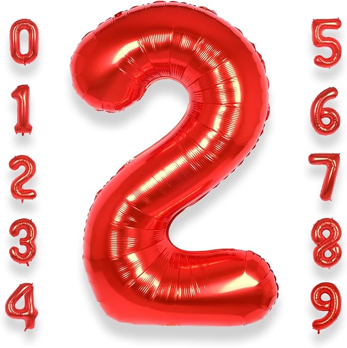 AULE 40 Inch Big Red 2 Balloon Number Large Foil Helium Number Balloons 0-9 Jumbo Giant Happy 2nd Birthday Party Decorations for Boy or Girl Huge Mylar Anniversary Party Supplies