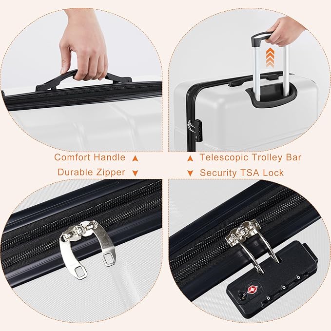 Sweetcrispy Carry on Suitcase, Luggage with Spinner Wheels, Hard Shell ABS, TSA Lock, 20 Inch White