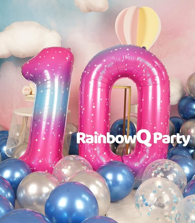 10 Balloon Number 40 Inch for Boy or Girl Big Starry 0-9 Foil Mylar Large 10 Number Balloons Happy 10th Birthday Party Anniversary Decorations Supplie