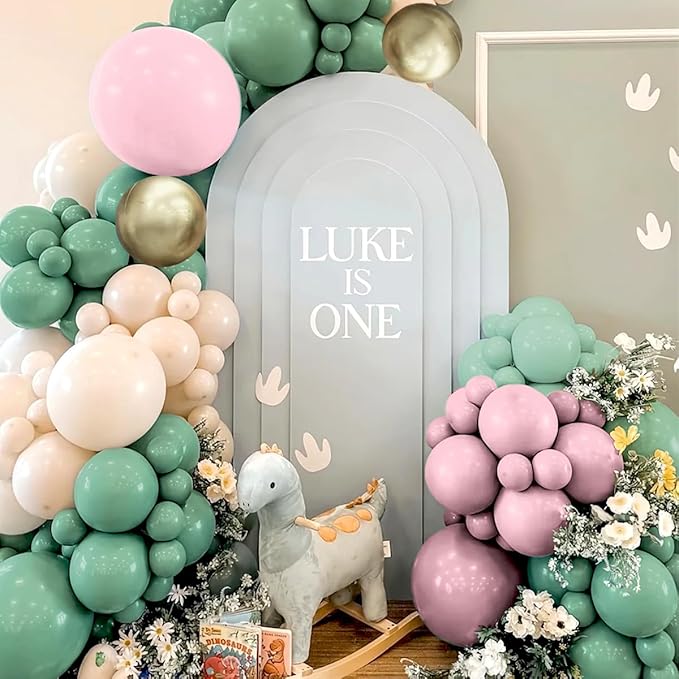 Sage Green Pink White Gold Balloons Garland Arch Kit, 160Pcs Olive Green Blush Pink White Sand Metallic Gold Balloons for Baby Shower Wedding Birthday Jungle Safari Woodland Party Decorations