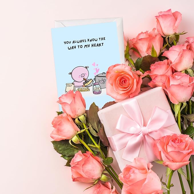 ALY LOU Mothers Day Card for Mom Mother Wife Stepmom Aunt Grandma Parents – Cute Funny Punny Greeting Card for Her from Daughter Son Husband – Blank Inside (Way to My Heart)