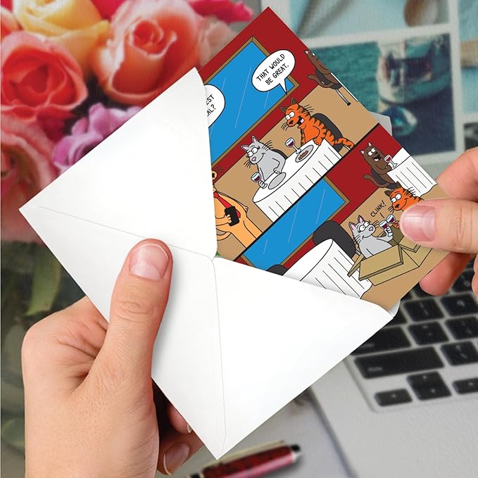 NobleWorks - 1 Funny Birthday Greeting Card w/ 5 x 7 Envelope For Men, Women - Bday Cat Box C7005BDG