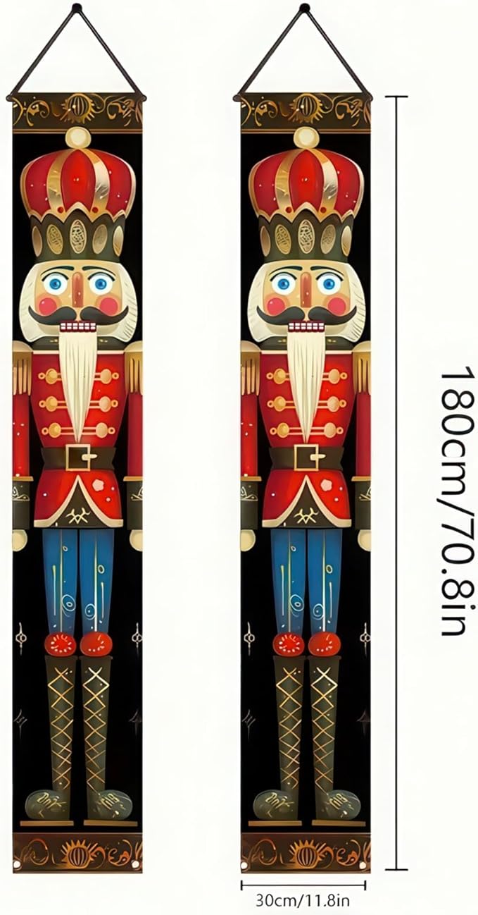Nutcracker Christmas Porch Banner Decorations 71 x 12 Inch Soldier Model Nutcracker Banners Front Door Hanging Banner Entryway Xmas Winter for Wall Fireplace Party Holiday Home Kids Decor