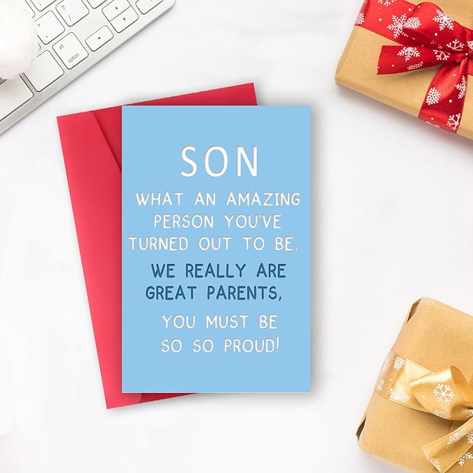 Funny To My Son Birthday Card, Birthday Card for Son, Humorous Gift for 16th, 18th, 21st, 30th Son Birthday, Son Birthday Card from Mom Dad, Birthday Card Son Adult Gift Idea