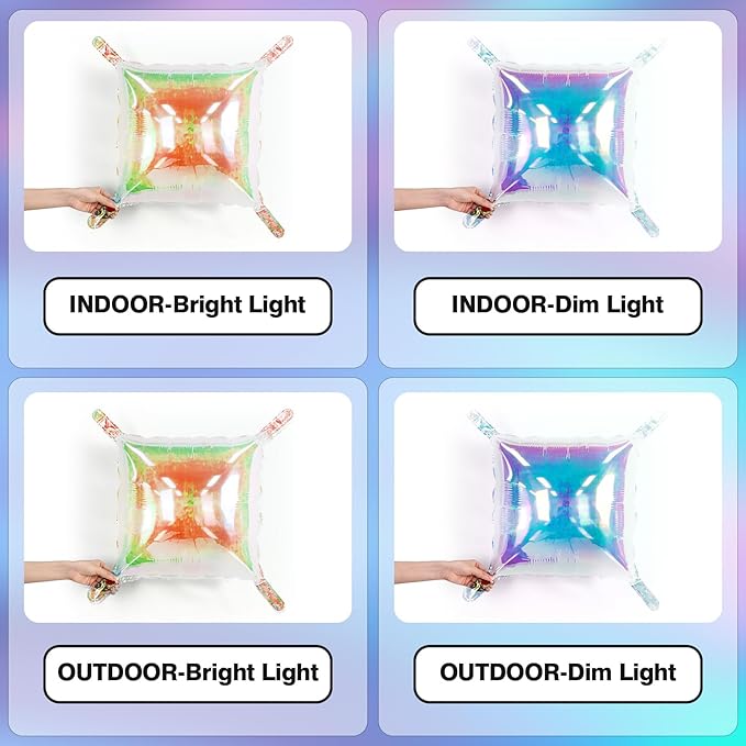 NISOCY 48PCS Iridescent Square Foil Balloons Wall Backdrop Holographic Balloons Tunnel Garland Arch Kit for Birthday Wedding Graduation Bridal Baby Shower New Year Rainbow Party Decorations