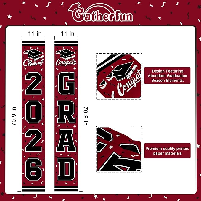 2026 Graduation Decorations,Congrats Grad Banner Backdrop for Class of 2026 Decorations- Maroon Graduation Party Decorations