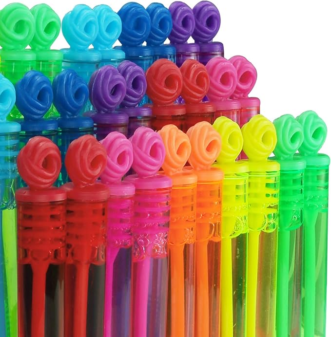 32-Piece 8 Colors Mini Bubble Wands Assortment Party Favors Toys for Kids Child, Christmas Celebration,Thanksgiving New Year, Themed Birthday,Wedding, Bath Time,Summer Outdoor Gifts for Girls Boys