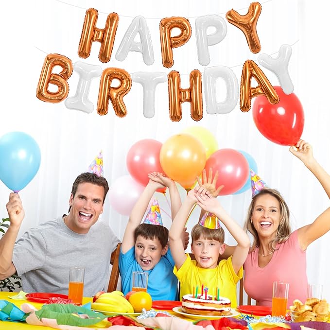 TONIFUL Happy Birthday Balloons Banner 16 Inch Mylar Foil Letters Birthday Sign Reusable for Girls Boys Kids & Adults Birthday Party Decorations Supplies（Orange White）