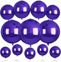 12Pcs Purple Round Balloons Foil, 22" 18" 15" 10" 4D Sphere Shaped Balloon Different Size, Large Metallic Purple Balloons for Wedding Prom Graduation Baby Shower Birthday Party Decorations Backdrop