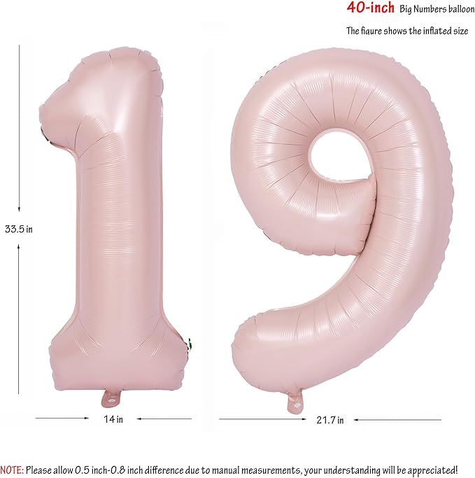 40 In Matte Pink Number Balloons Helium Foil Mylar Balloon Birthday Party banquet Decoration Digital 19