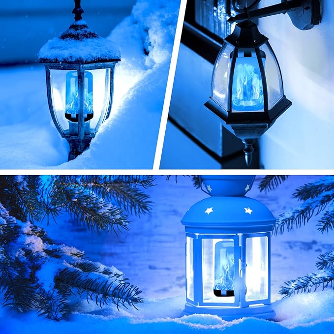 Y- STOP LED Flame Light Bulb, Upgraded 4 Modes Fire Light Bulbs with Upside Down Effect, E26 Base Flickering Light Bulbs for Halloween Decorations, Christmas, Outdoor, Indoor, Home Decor (Blue)