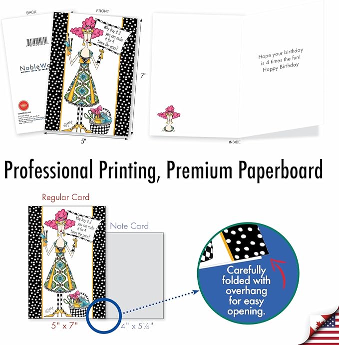 NobleWorks - 1 Funny Birthday Card for Women, Wife - Happy Bday Cartoon, Woman Notecard with Envelope - Four Times the Price C3669BDG