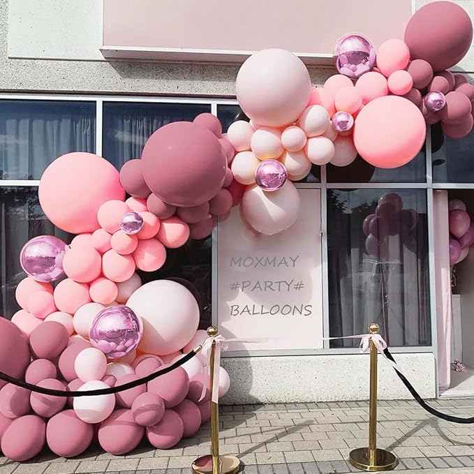 Pink Balloon Garland Arch Kit, 160Pcs Pastel Dusty Nude Metallic Pink Balloons for Birthday Princess Wedding Bridal Baby Shower Party Decorations