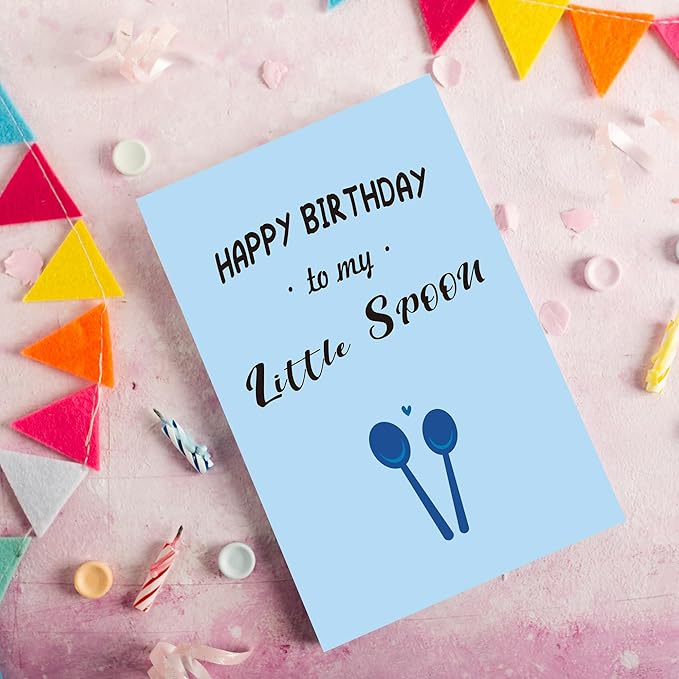 "Little Spoou Funny Birthday Card for Boyfriend/Girlfriend - Humorous Couple Spoon Design with Inside Joke Message, 8 * 5.3 Inch Premium Blue Watercolor Card Girlf for Fiancé/Husband/Wife