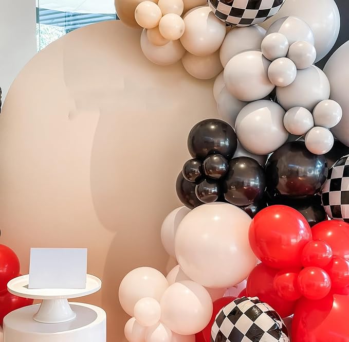 153Pcs Race Car Balloon Garland Arch Kit - Red and Black White Checkered Balloon Arch Kit 18 10 5 Inch Different Size Balloons for Racing Car Two Fast 2nd Theme Birthday Party Decorations