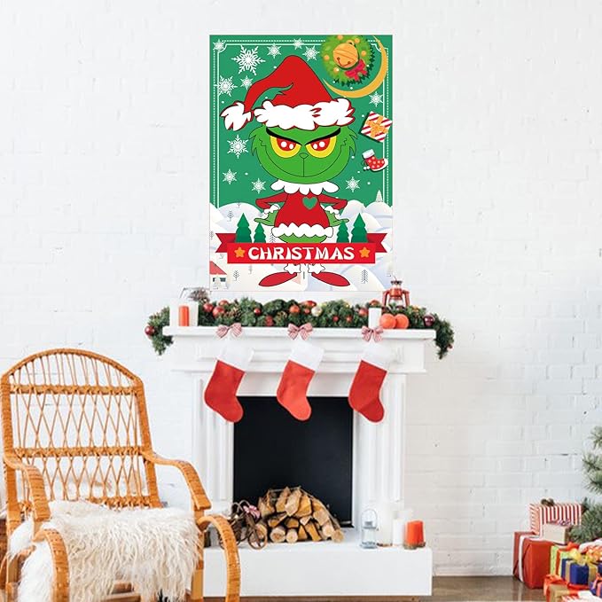 Christmas Games - Pin The Heart Christmas Crafts Games for Kids Families Party, Cute Wall Decor Party Supplies Favors, Indoor Xmas Decorations Home Decor, Xmas Kids Activities Presents