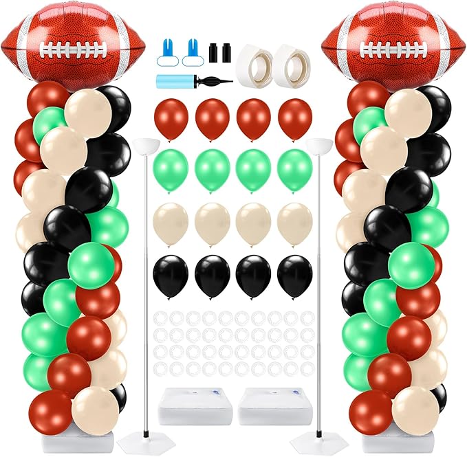 Kasyat 2 Sets Football Balloon Column Stand Kit Football Balloon Arch Garland with Adjustable Stands Tower Kit 100 Latex Balloons Foil Balloons for Game Sports Birthday Party Decorations