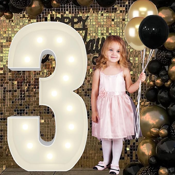 4FT Marquee Light Up Numbers Pre-Cut Frame Giant Marquee Numbers 3, Mosaic Numbers for Balloons, 30th 13th Birthday Decorations 2023 Graduation Decorations, Balloon Arch Kit