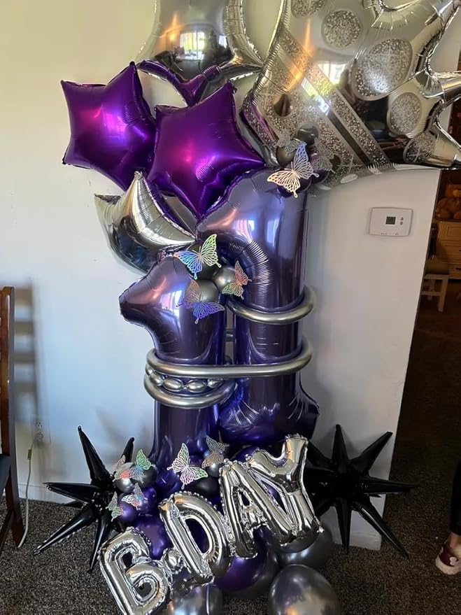 Purple Number 17 Balloon 40 inch, 17 Number Balloons, 17th Purple Birthday Decorations, 17 Year Old Girls Boys Party Supplies