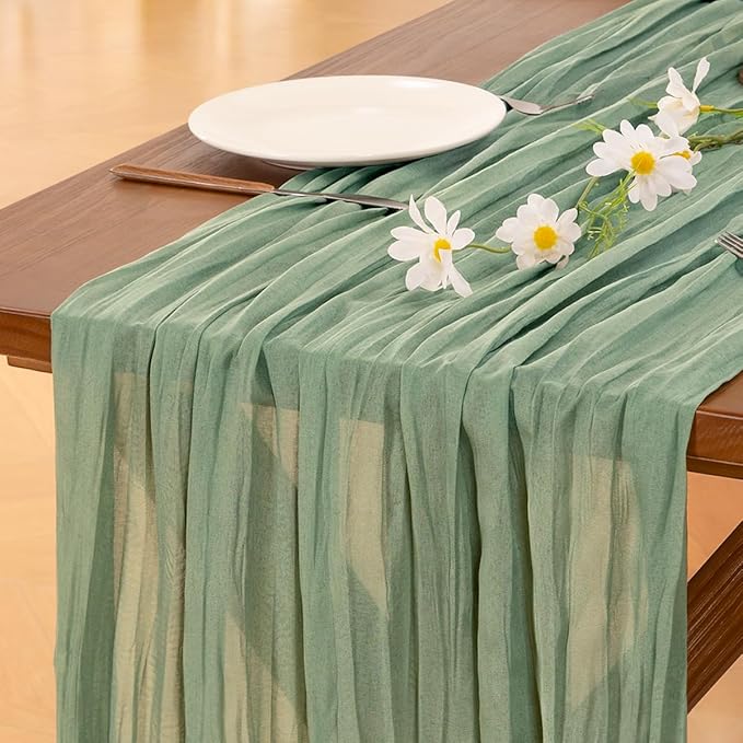Socomi 6pcs Sage Green Cheesecloth Table Runner Easter Spring Boho Rustic Gauze 120 inch 10FT Cheese Cloth Runner for Wedding Party Baby Shower Home Decor Holiday Decorations