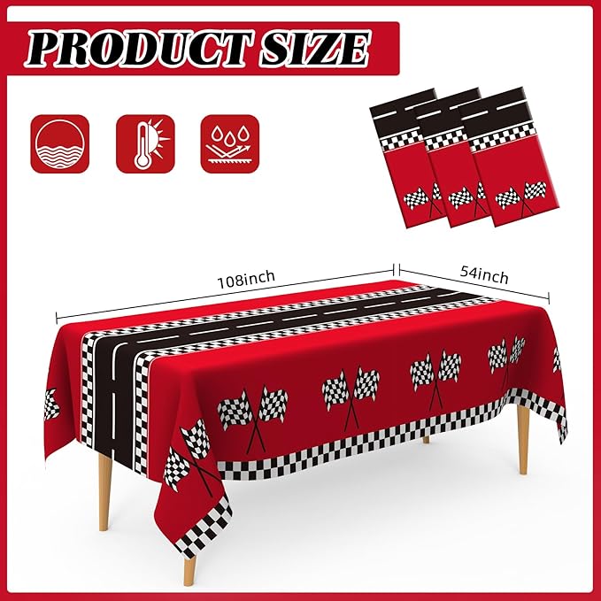 Slergut Race Car Birthday Party Decorations, 3 Pack Racing Car Tablecloth Checkered 54"x108", Race Cars Decorations Party Supplies Favors, Cars Birthday Decoration for Boys Baby Shower