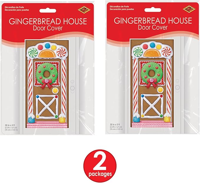 Beistle Gingerbread House Door Covers 2 Piece Christmas Party Supplies, Winter Décor, 30" x 5', Multicolored
