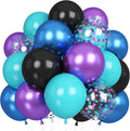 60 Pcs Black Purple Blue Balloons, Metallic Blue Purple Black Teal Confetti Latex Party Helium Balloons for Kids Boys Video Game Baby Shower Gaming Engagement Graduation Birthday Party Decorations