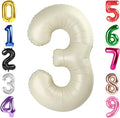 40 Inch Cream Number 3 Balloon, Giant 3 Number Balloons for 3rd Birthday Decorations, Party Supplies for Baby Boy Girl, Cream Party Decor