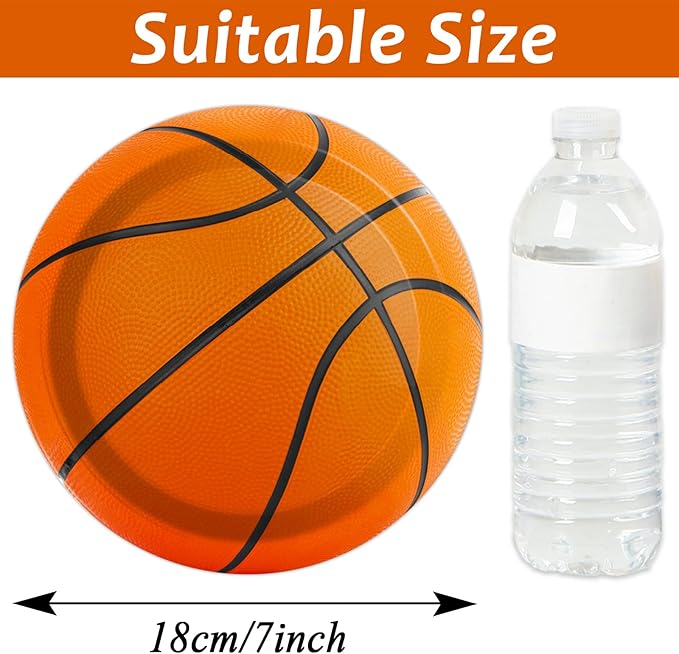 Wiooffen 48 Pcs Basketball Party Plates 7inch Birthday Party Disposable Paper Dessert Plates Supplies Decorations Basketball Theme Plates Tableware for Birthday Baby Shower