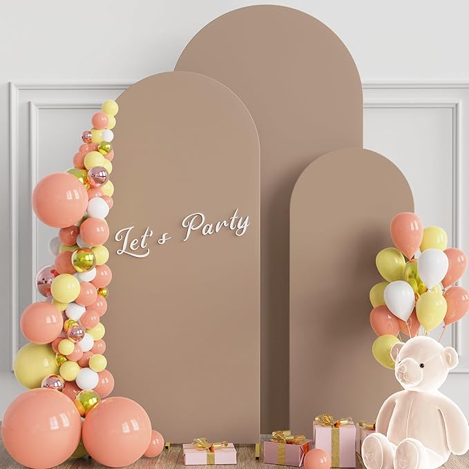 Wokceer Wedding Arch Backdrop Cover 6FT, 5FT, 4FT Set of 3 Spandex Fitted Nude Brown Arch Covers for Round Top Chiara Arch Backdrop Stands Cover for Birthday Party Ceremony Decor