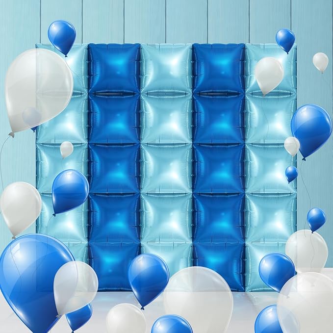 50 PCS Blue Balloon Arch Kit Wall, 19 Inches Metallic Navy and Pearl Blue Double Sided Square Foil Balloons Backdrop Tunnel Arch Kit for Birthday Boy Baby Shower Bachelorette Party Decoration