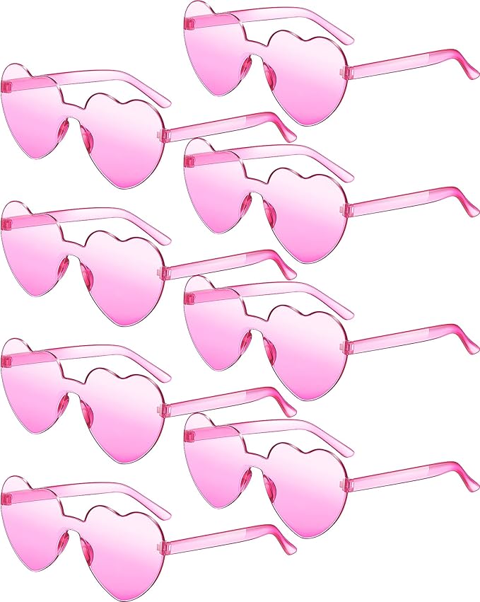 Frienda 8 Pairs Heart Shaped Sunglasses for Women Rimless Heart Glasses Candy Color Sunglasses for Party Favor