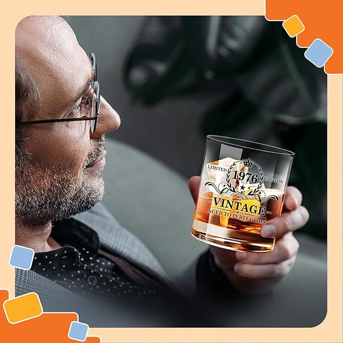 NewEleven 50th Birthday Gifts For Him, Men - 1976 50th Birthday Decorations, Funny Gifts For Men, Husband, Dad - Cool Whiskey Gifts Idea From Her, Wife - Whiskey Glass