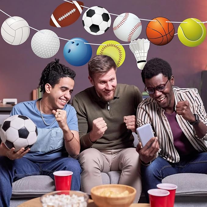 Hooqict Sports Themed Party Decorations Happy Birthday Banner Baseball Football Basketball Golf Soccer Volleyball Softball Party Banner Garland Sign for Sports Birthday Party Decorations Supplies
