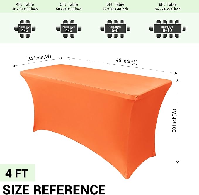 Obstal 4Ft Stretch Spandex Table Cover for Standard Folding Tables - 2 Pack Universal Rectangular Fitted Tablecloth for Party, Banquet, Events, Trade Show (Orange, 48L x 24W x 30H Inches)