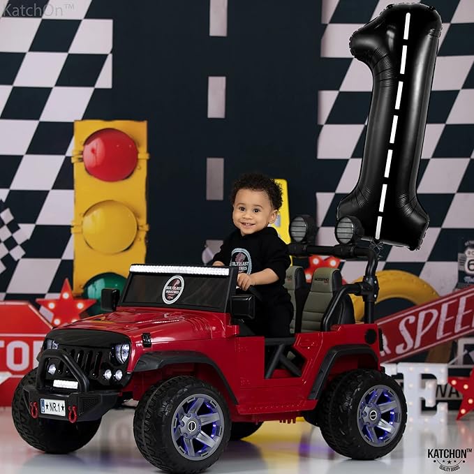 KatchOn, Giant, Checkered 1 Balloon - 40 Inch | Black Number 1 Road Balloon | Fast One Birthday Decorations for Boys | One Happy Dude Balloons, 1 Happy Dude Birthday Decorations | Race Car 1 Balloon