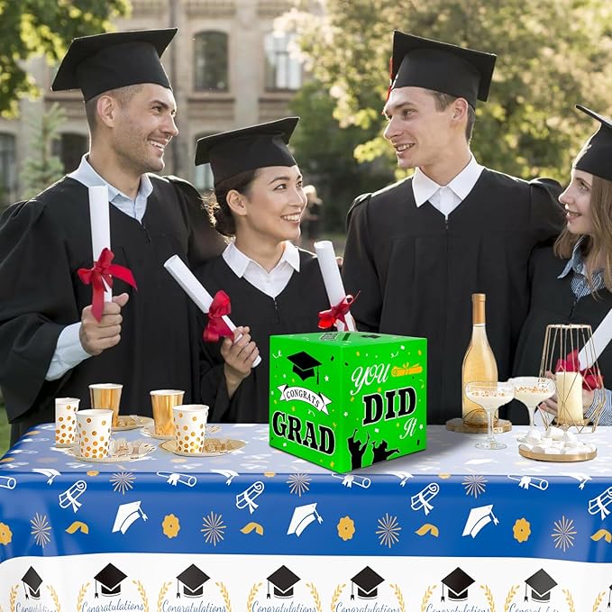 Graduation Card Box, Graduation Party Decorations 2025, Graduation Box, Graduation Card Holder, Foldable Cardboard Congrats Grad Card Gift Box for Graduation Party Supplies Party Favors Green