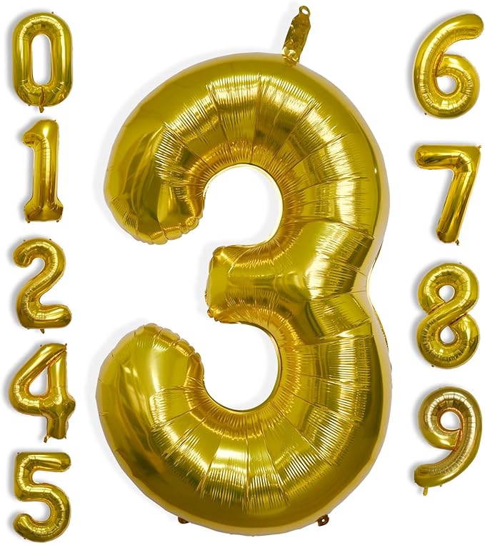 40 Inch Large Gold Number Celebration and Decoration Balloon for Birthday Parties, Graduations, Anniversaries, Weddings, Photo Shoots, Special Events - Helium Foil Mylar (Gold Number 3)