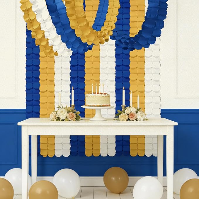 Blue Gold White Streamers Party Decorations - Navy Blue Gold Graduation Party Decorations 2026 Royal, 4-Leaf Clover Garland Paper Banners Backdrop Fathers Day Wedding Party Decor Supplies Garsellen