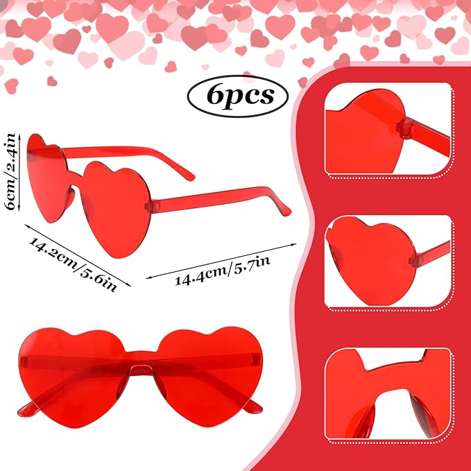 Whaline Valentine Party Accessories 6Pcs Glitter Red Heart Bopper Headbands and 6 Pairs Heart Shape Eyeglasses Love Arrow Sparkling Hairband Transparent Eyewear for Wedding Party Favor Supplies