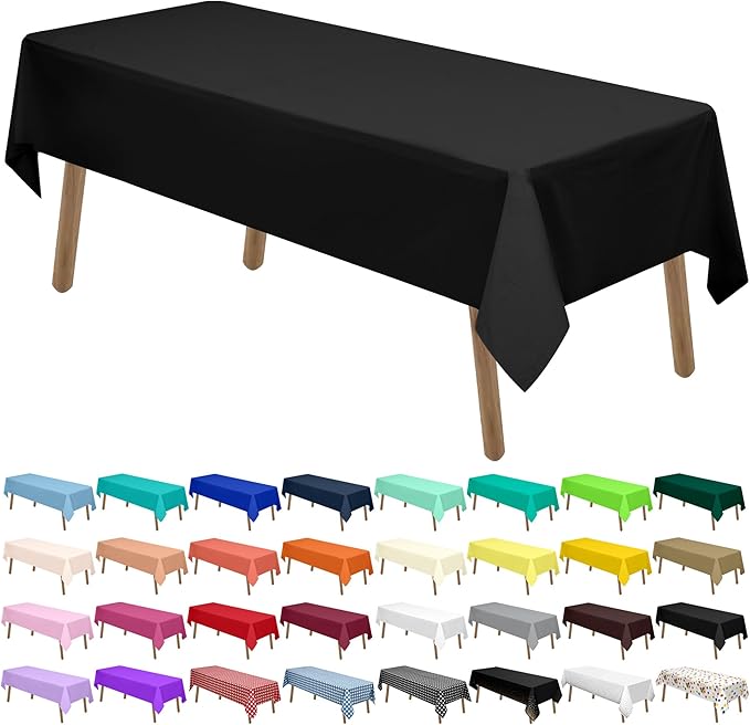 PARTY ULYJA Black Plastic Tablecloths 2 Pack Disposable Table Covers 54 x 108 Inch PEVA Opaque Table Cloths for BBQ Picnic Birthday Wedding Banquet Parties 8 ft Rectangle Table Use