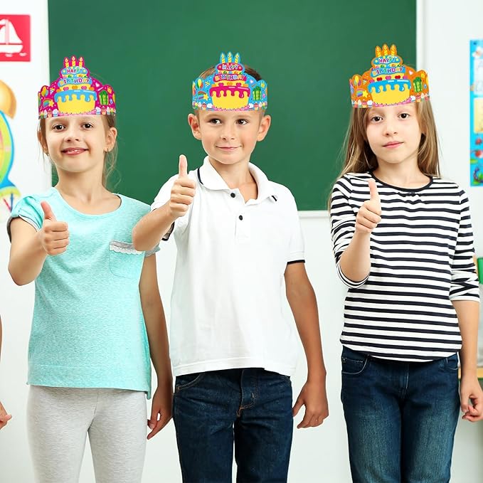36 Pack Birthday Crowns for Kids Colorful Paper Party Hats Birthday Crown Set for Teachers Students Classroom