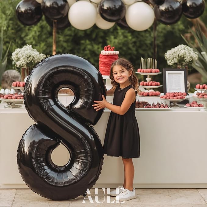 AULE 40 Inch Big Black 8 Balloon Number Large Foil Helium Number Balloons 0-9 Jumbo Giant Happy 8th Birthday Party Decorations for Boy or Girl Huge Mylar Anniversary Party Supplies