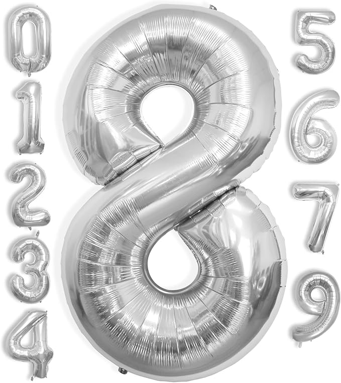 40 Inch Large Silver Number Celebration and Decoration Balloon for Birthday Parties, Graduations, Anniversaries, Weddings, Photo Shoots, Special Events - Helium Foil (Silver Number 8)