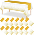 12Pcs White and Gold Tablecloth Party Decorations,Plastic White Table Cloth Printed Gold Table Runner Disposable Rectangle Tables Cover for Birthday Wedding Anniversary Graduation Party,54 x108 Inch